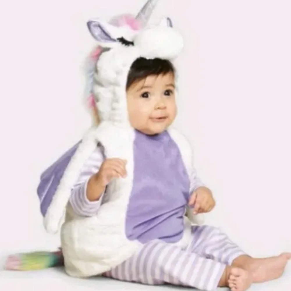 Unicorn Costume Vest with Hood shirt leggings Infant Size 0-6 mos